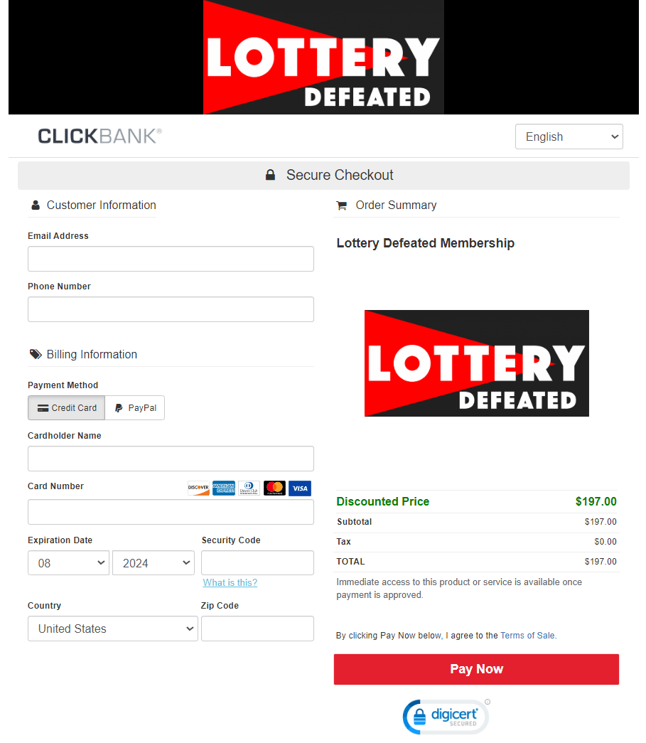 Lottery Defeated official website order